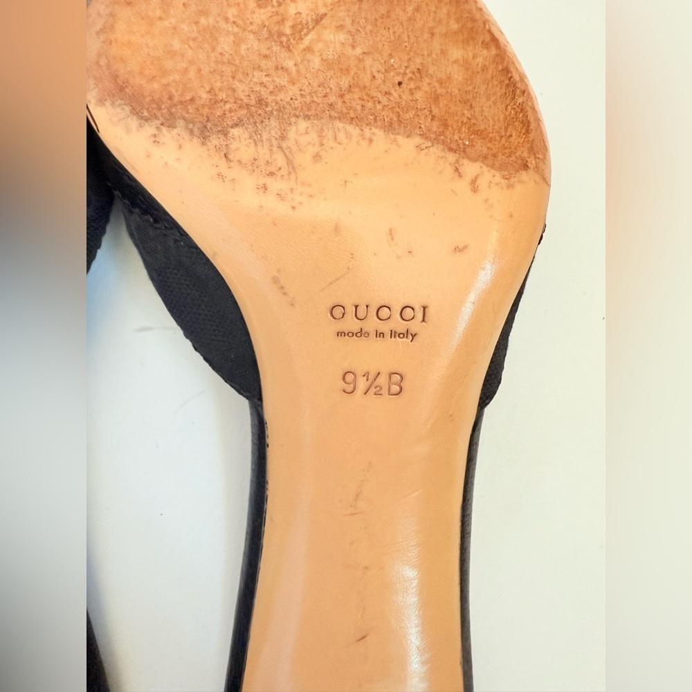 Gucci Vintage Black GG Canvas Leather Chain Horsebit Mule Heels 9.5 - Picture 8 of 9